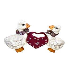 Vintage Heart Vase Ducks Goose Pair 60s BoHo Country Lavender Purple